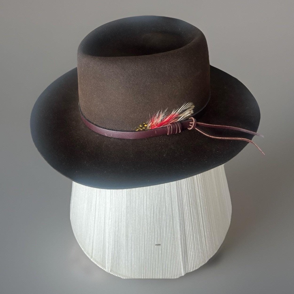 Flechet Western Cowboy Hat Brown Longhorn Genuine Fur Felt